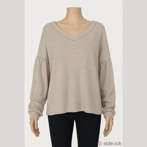 Vintage tight knit cardigan L ivory/cream dropped ruched sleeves V neck details